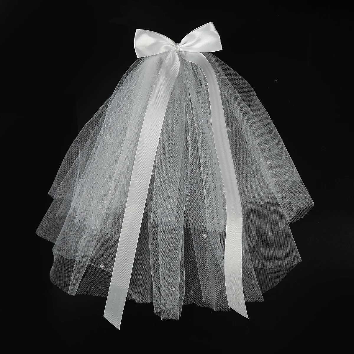 White Tle Bow Veil Hairpin Pearls Wedding Bachelorette Hen Party Elegant Bridal Veil Hair Clip Gifts Wen Hair Accessories X250306