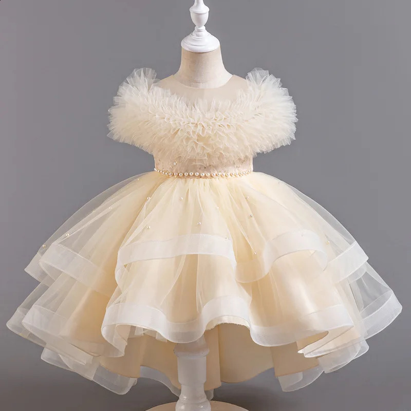 Fashion Solid Color Girl Evening Gown Lace Mesh Sleeveless Party Dress for Kids Girl Summer Children Girls Party Dress 3-12Years 250305