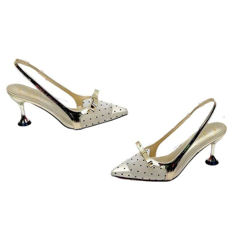 New pointed, slim heel shoes with sexy mesh dotted toe closure sandals, feminine and high-heeled sandals