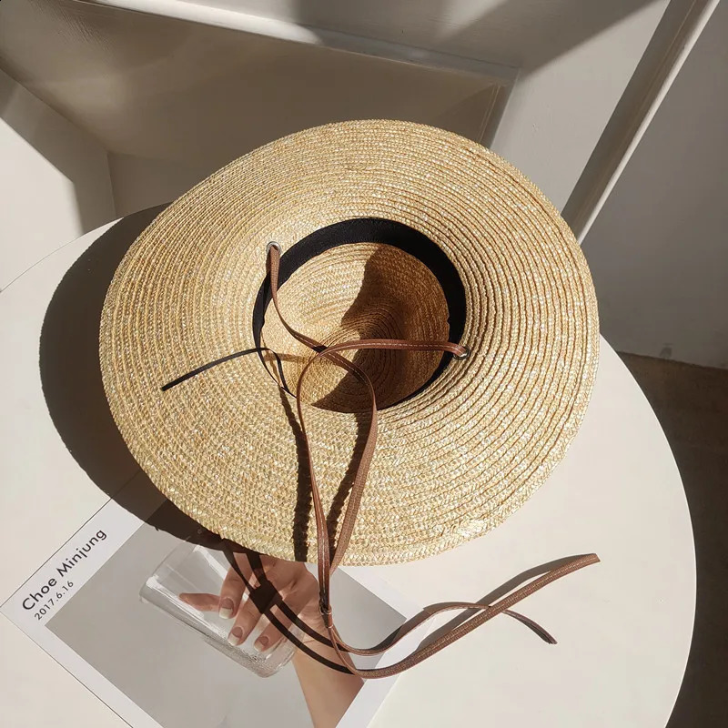 2024 Belt Strap Straw Sun Hat For Women Fashion Vacation Beach UV Hats Summer Wide Brim Travel Panama Hats Outdoor Wholesale 250303