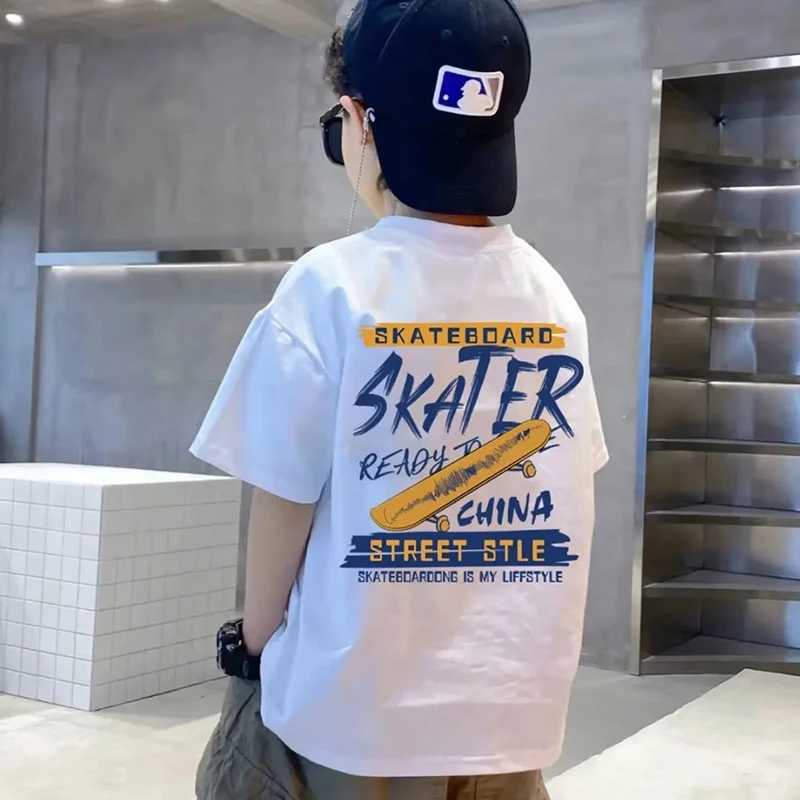 New Summer Kids Clothes Streetwear Print Letter T Shirt Short Sleeve Tops Tees Boys Girls Clothes 100%Cotton T Shirts ChildrenT250306