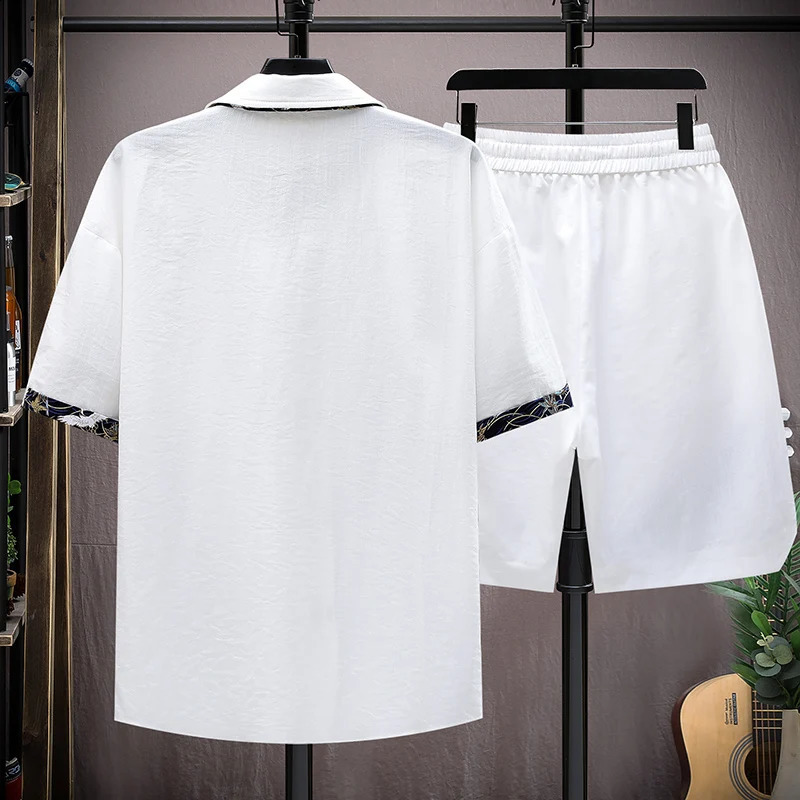 Summer Sets Men Fashion Print Short Sleeved Shirt Shorts Twopiece Chinese style Loose Set Mens 250305