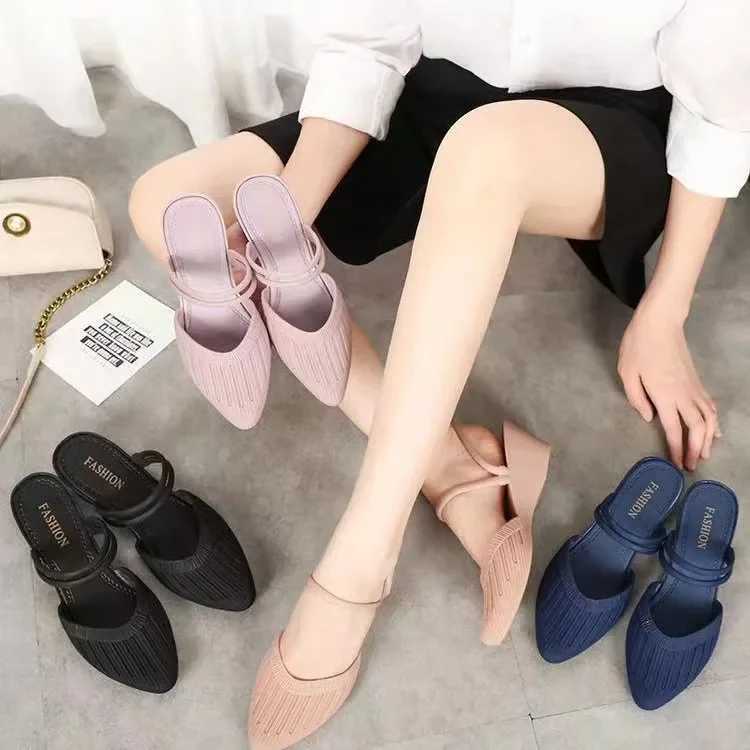 Fiable Casual Womens Sandals Spring Summer Half Slippers Outdoor Wear PU Li PVC Sold Cfortable Ladies Slippers Y250306