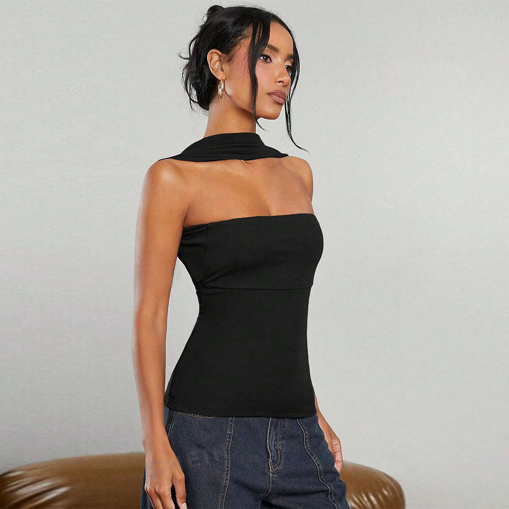 2025 Spring/Summer New Women's Ins Trendy Style Strapless Vest, Unique Reverse Neck Slim Fit Camisole Top KLMY