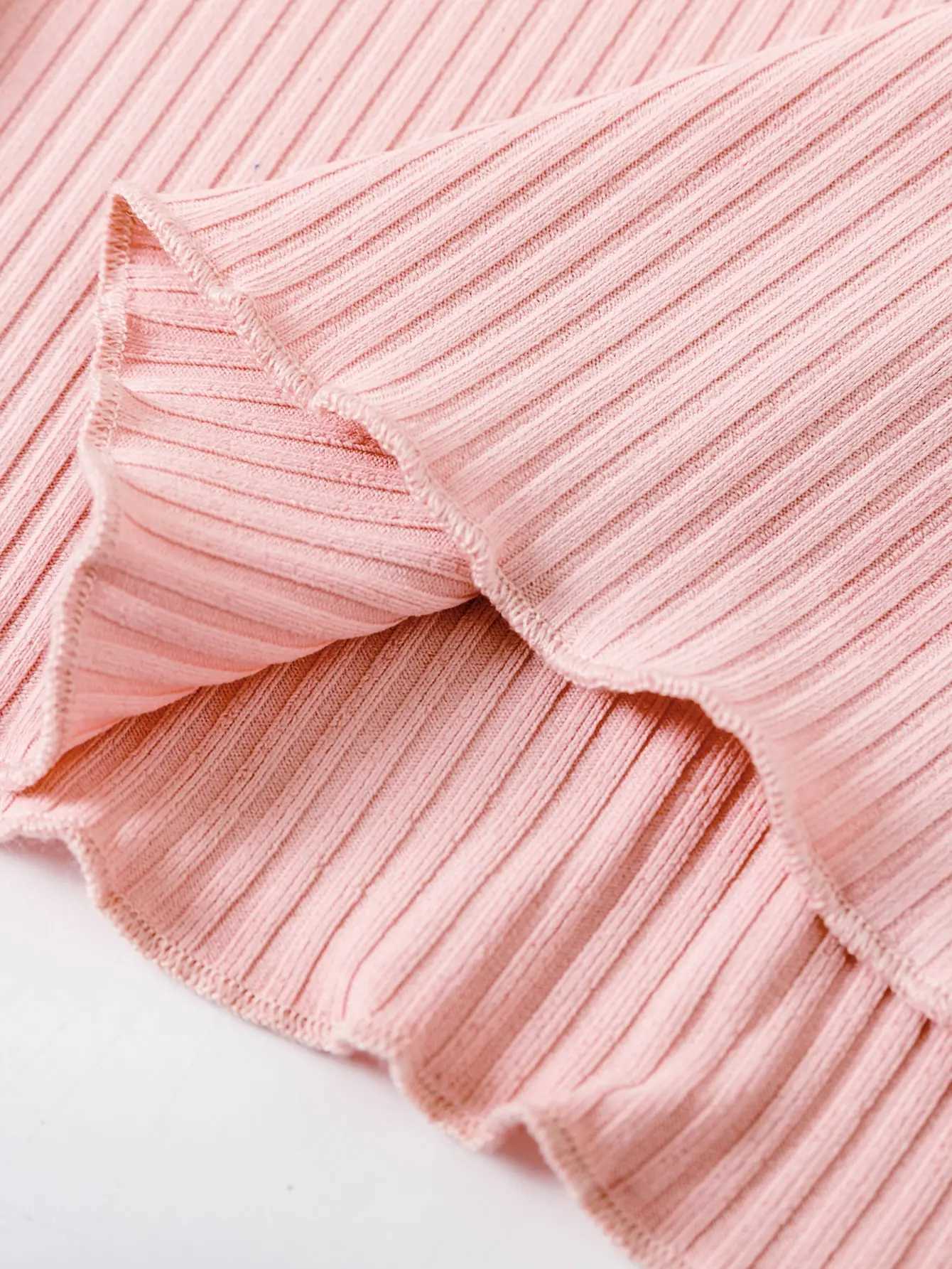 Comfortable and breathable pink ribbed short-sleeved top - a must-have for children in summer T250603