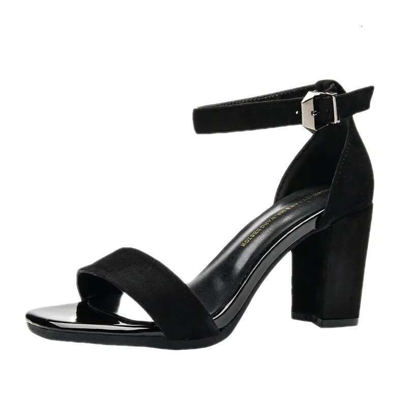 2025 Summer Medium High Block Heel Outdoor Fashion Sandals Women Heels Black Red Sandalias
