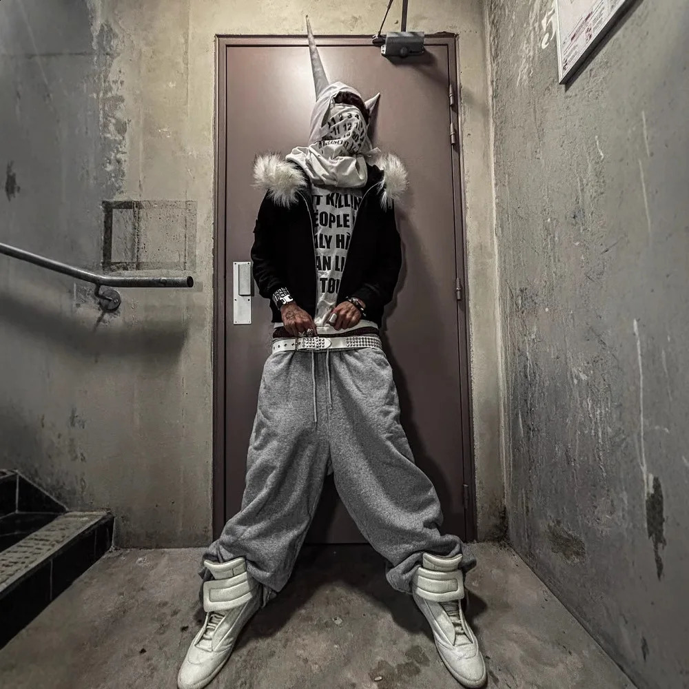 2000s Fur collar hat autumn winter Punk solid color Harajuku Zip up hoodie Oversized Jacket Hiphop rock Unisex retro zipper Coat 250305