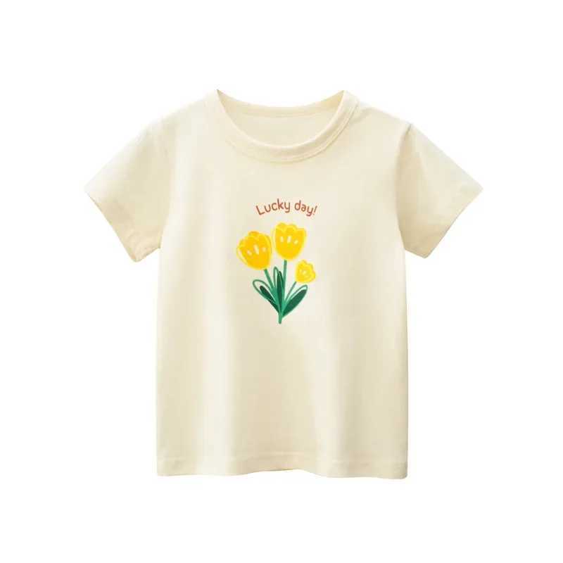 2-8T Toddler Kid Baby Girls Clothes Summer Cotton T Shirt Short Sleeve Infant Top Cartoon Flower Print Tee Childrens TshirtT250306