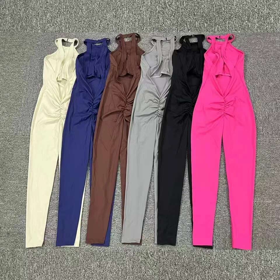 Buckle Neck Yoga Set Workout Legging Fiess Bodysuit Siamese Sports Women Tracksuit Gym One Piece Jumpsuit Active Wear KLMY
