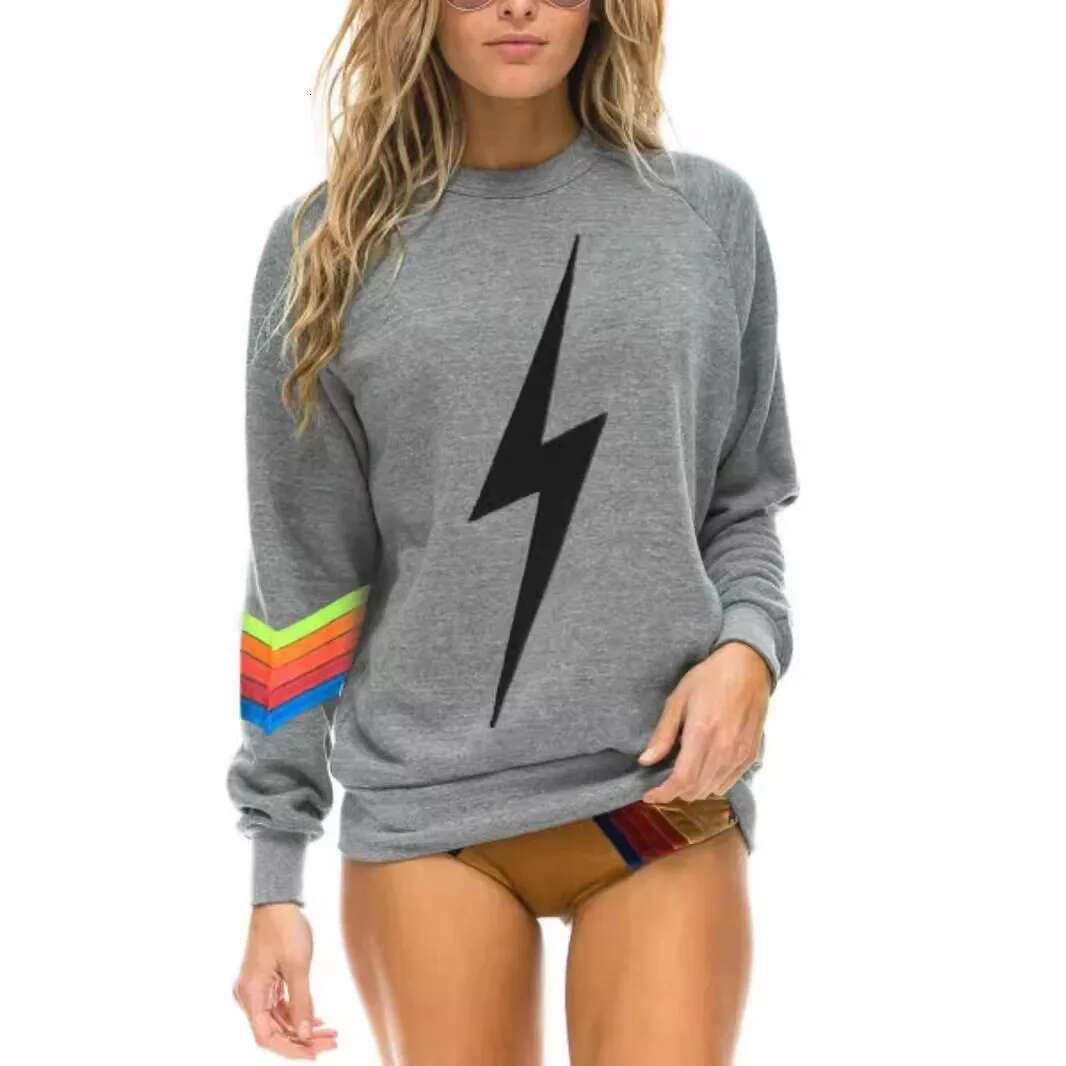 Spring/Autumn New Flash Print Round Collar Pullover Loose Hoodie Women's Fashion Casual Female Blouse