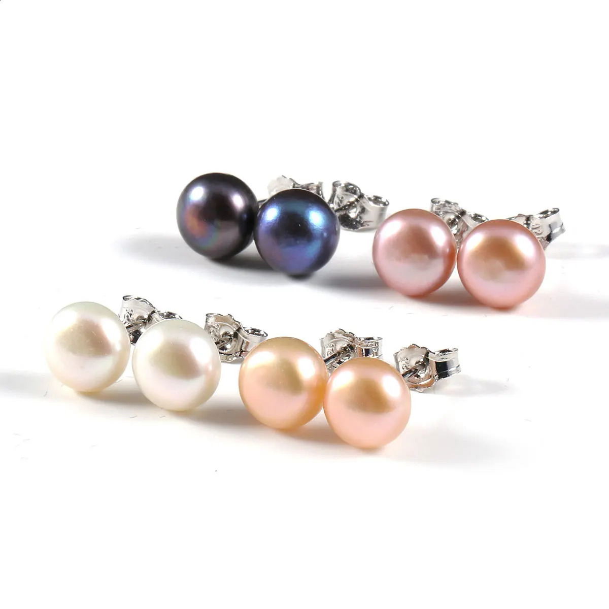 100 Natural Pearl Stud Earrings Genuine Freshwater Pearls Earring Exquisite Jewelry Gifts for Women 4 Colors Wholesale 250304