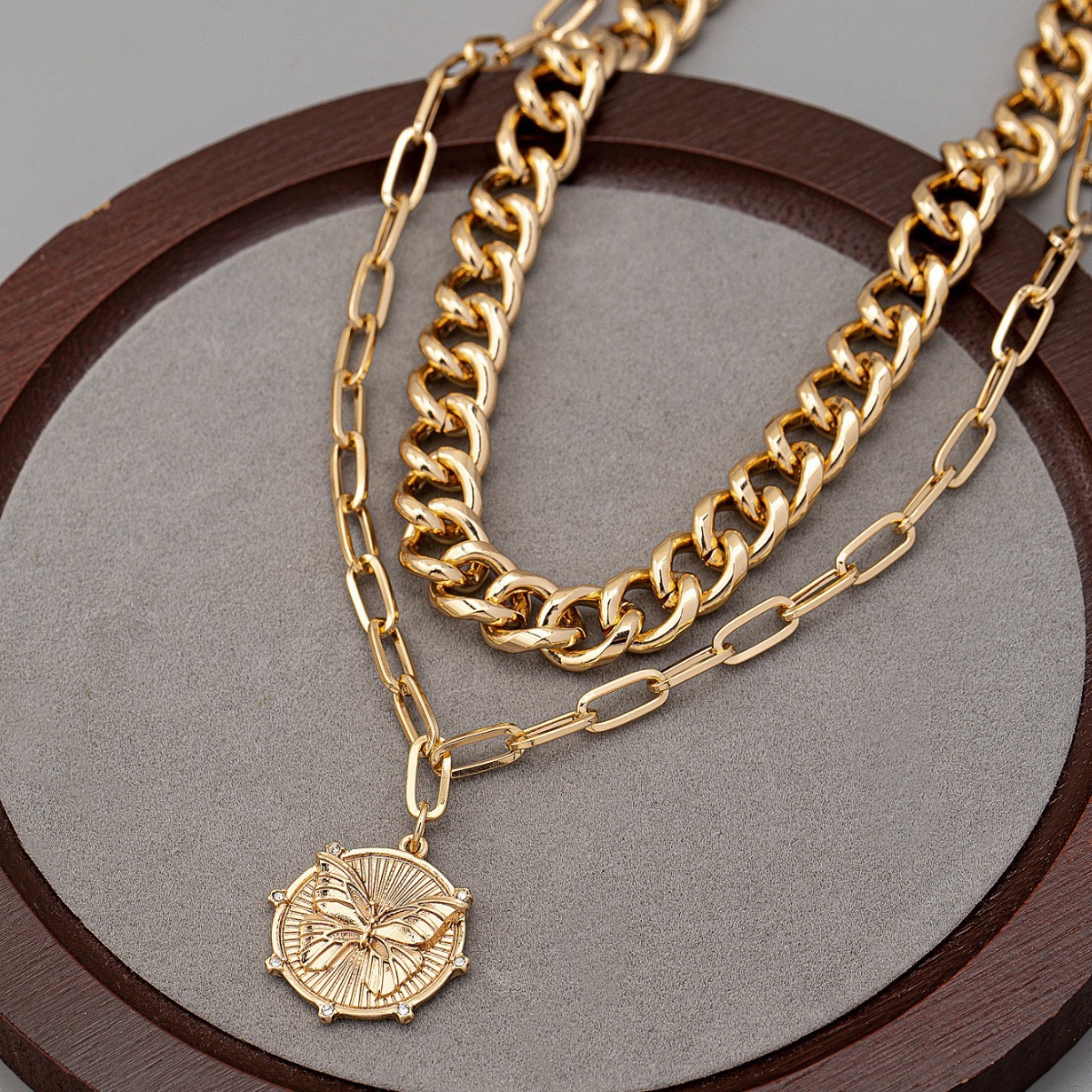 Multi-layer Circular Butterfly Pendant Necklace Women's Metal Chain Collarbone Chain Jewelry