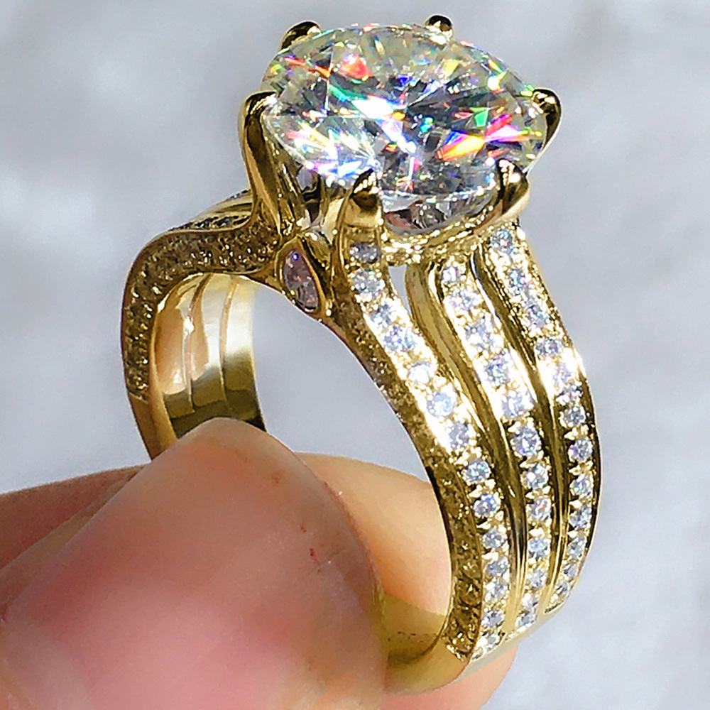 Wedding Rings Handmade Simple Fashion Jewelry Round Cut White Cubic Zircon CZ Diamond Eternity Party Women Engagement Band Ring Gift