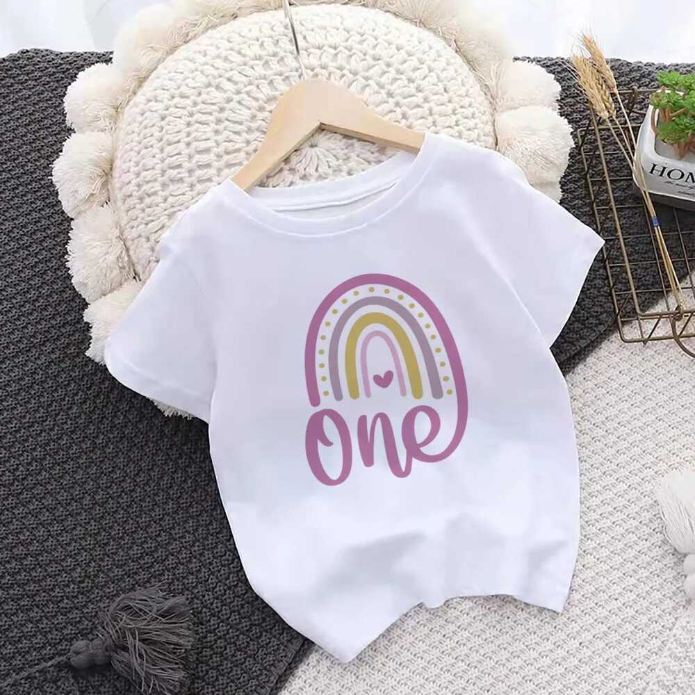 Rainbow Birthday Shirt 1 2 3 4 5 6 Birthday T-Shirt Wild Tee Girls Party T Shirts Rainbow Clothes Kids Gifts Fashion Tops TshirtT250306