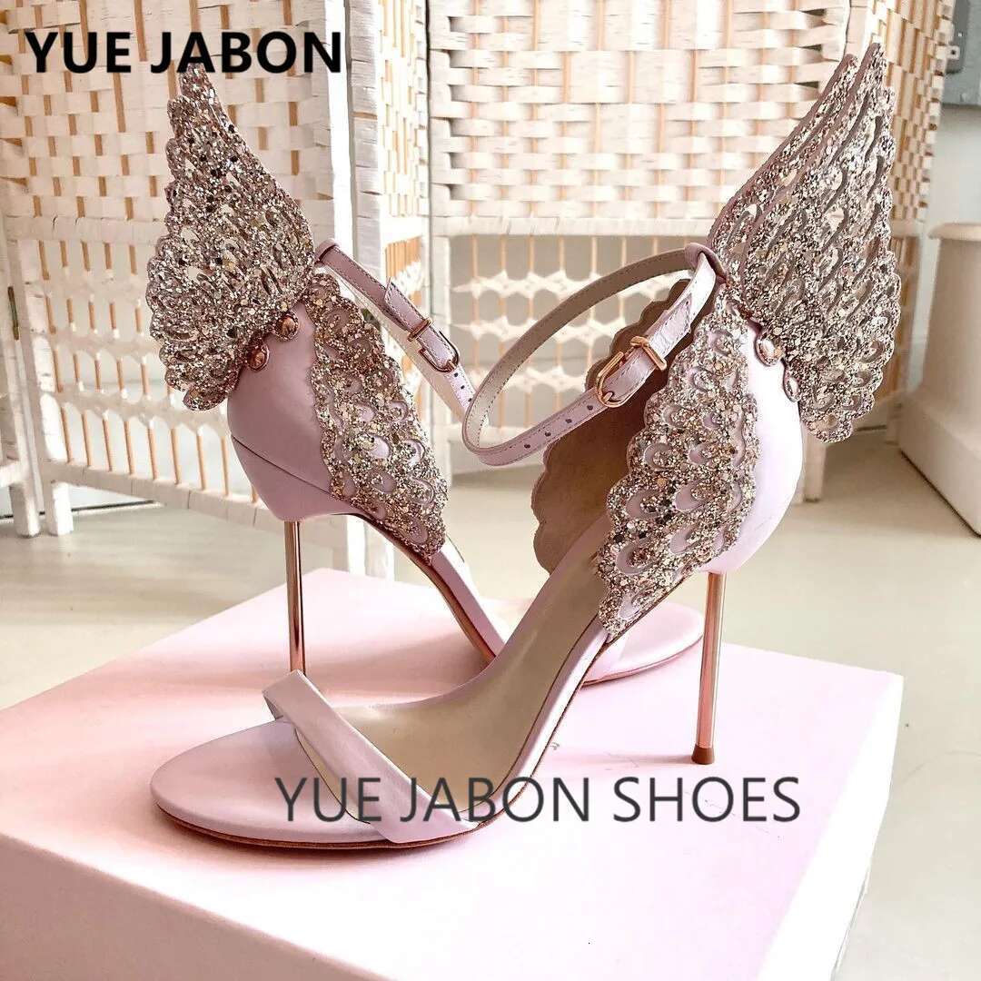 High-end Women Pinnk Butterfly Metal Heel Metallic Cut-outs Pumps Leather Ankle Buckle Stiletto Summer Sandals
