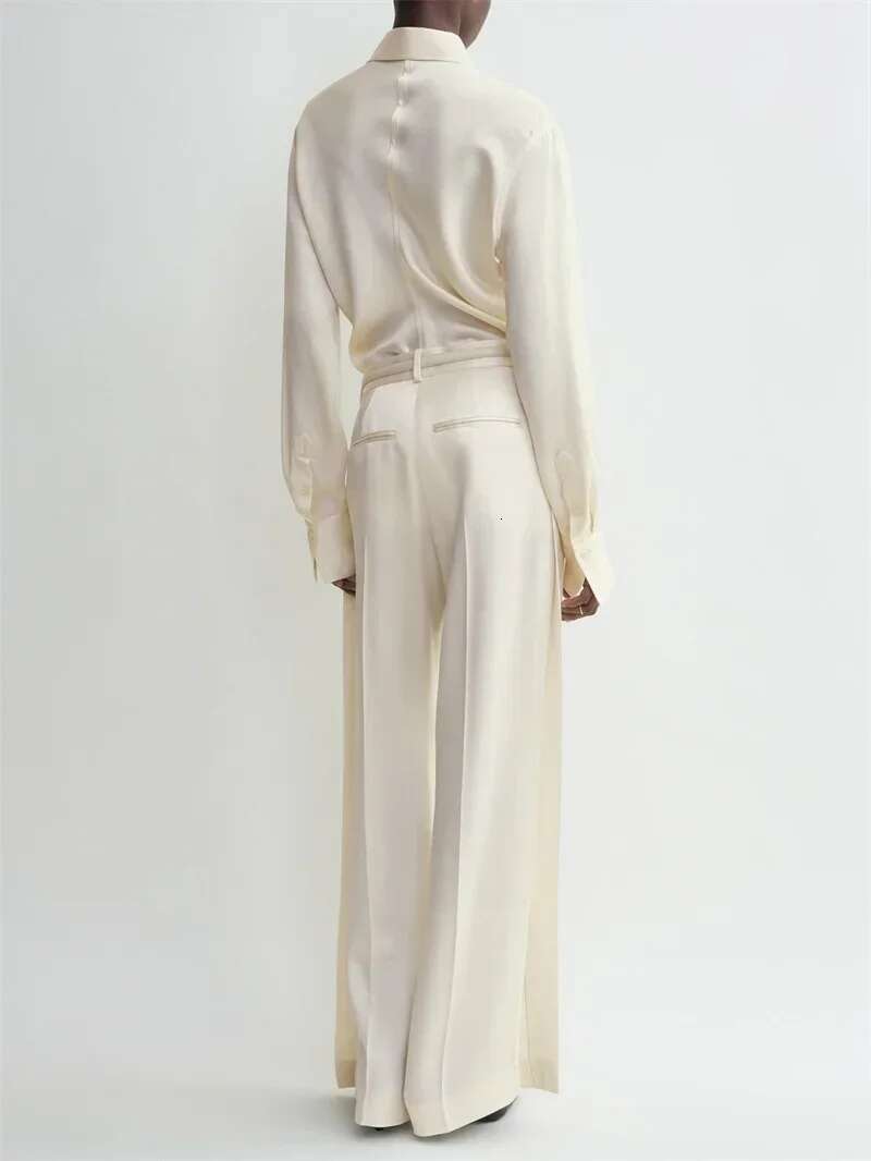Women Slit Satin Straight Pants Commuting Solid Color Casual Lady Long Trousers 2025 Spring Summer New