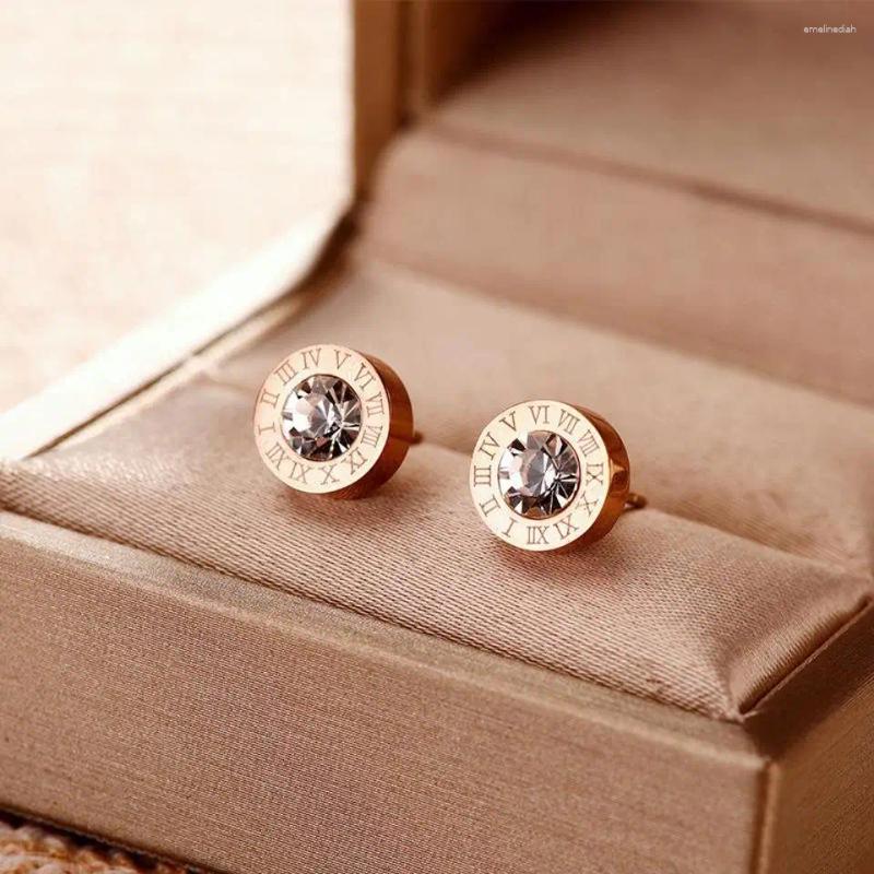 Stud Earrings RAKOL Roman Numerals Delicate Rhinestone Decor For Women Classic Simple Shiny Crystal Daily Jewellery Gift