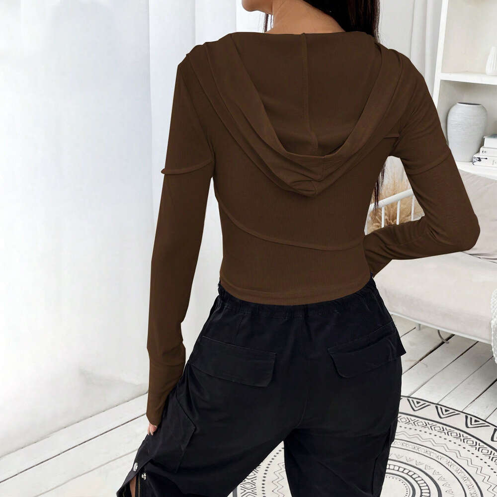 Street Trendy V-Neck Hoodie Autumn And Winter, Tailored Bottom, Hooded Top For Women KLMY
