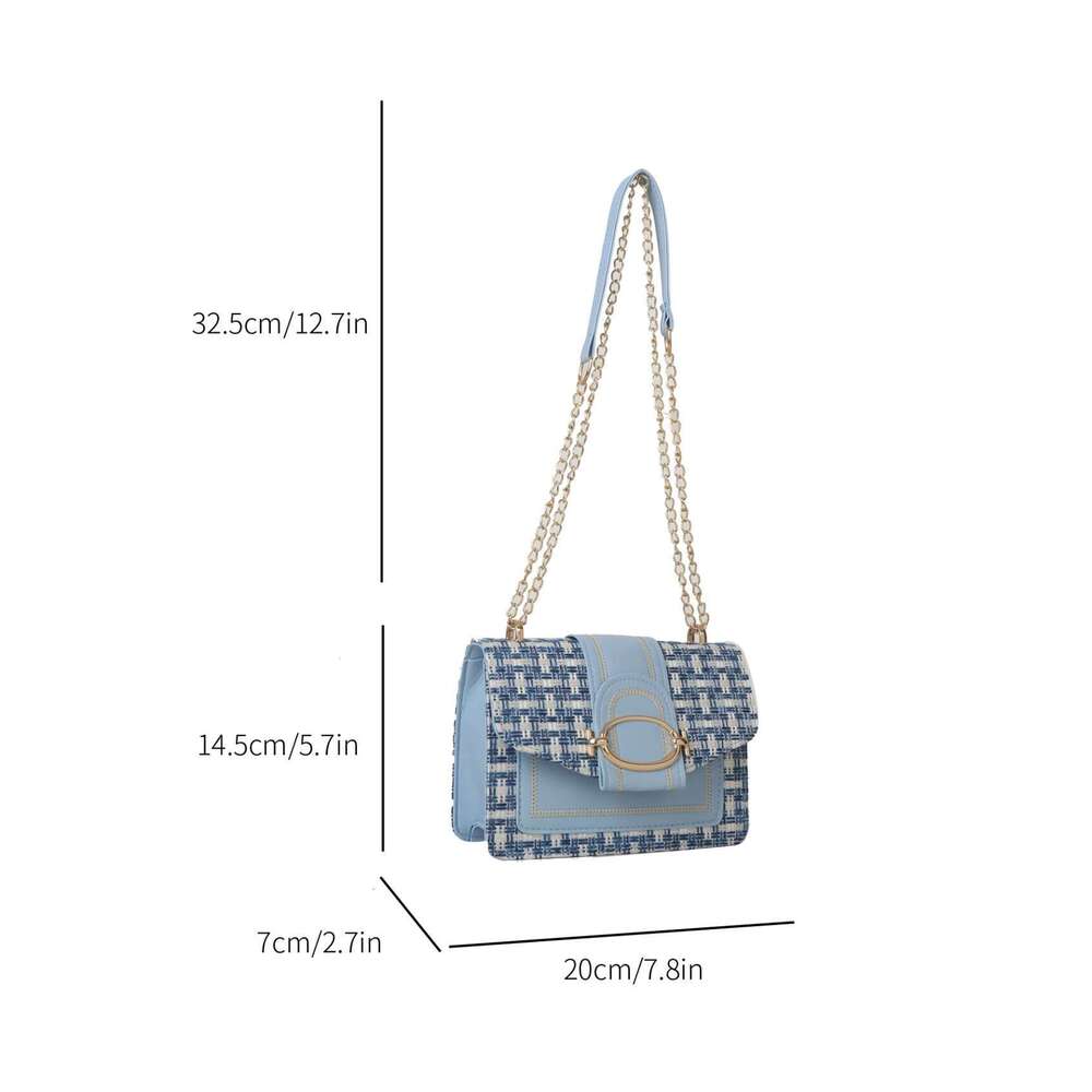 metal chain Checkered single shoulder bag, women's lock buckle, crossbody commuting small square women bag, buckle,