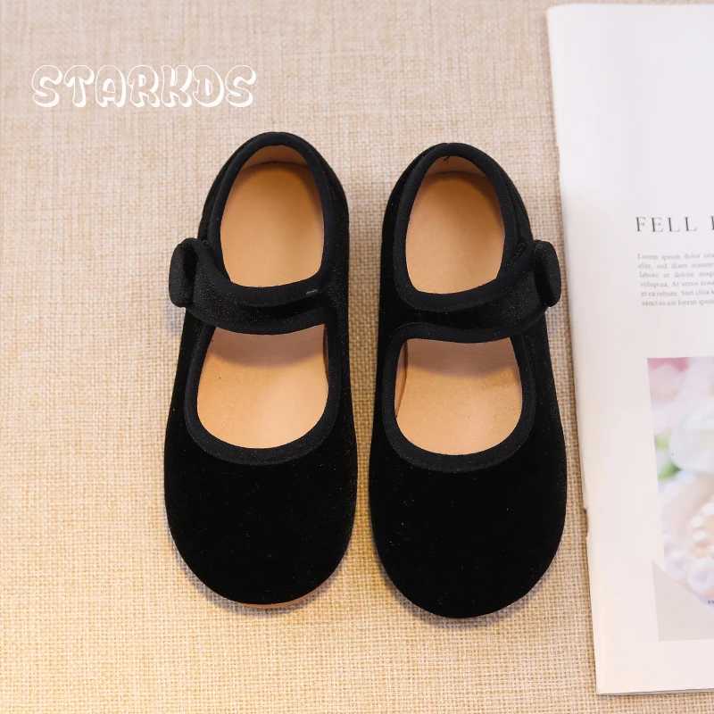 Cute Peach Pink Velvet Shoes Girls Vintage Green Velour Ballet Flats Baby Kids Spring New Soft Sole Luxury Mary JanesT250306