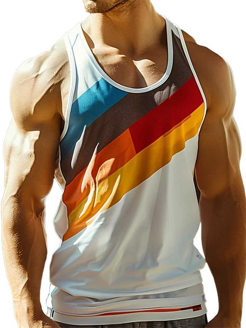 Mens Retro Stripe Graphic Tank Tops Fashion Summer Sleeveless Casual 3D Printed Vest Loose Quick Dry Breathable Tees PulloversT250318