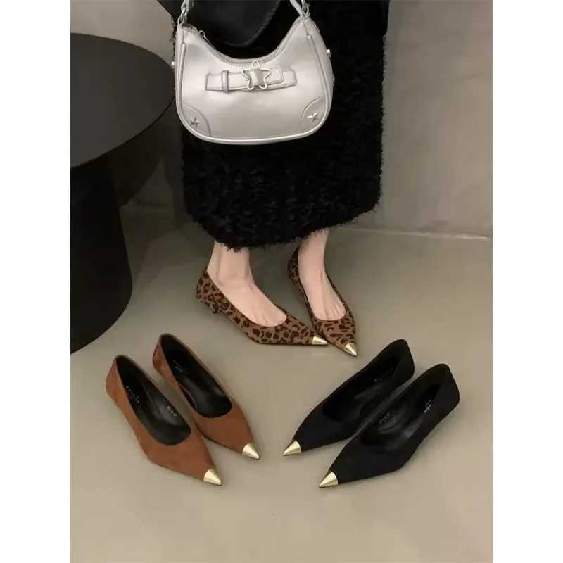 Leopard Pointed Toe Sexy Mid H Shoes Wen Shallow Luxury Sandals 2025 Trend Fi New Party Shoes Pumps Womens Shoes Y250306