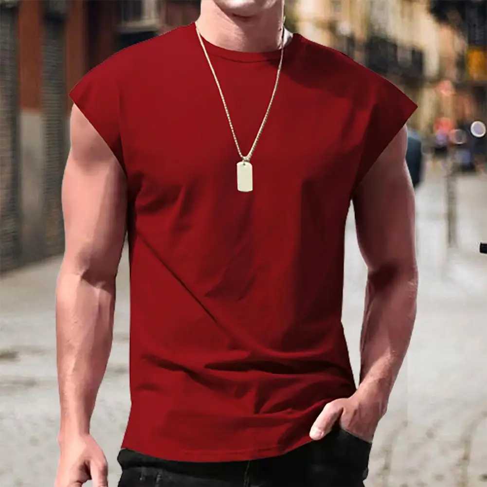 Men Sleeveless Solid Vest Tops Casual Sports Fitness Gym Muscle Tee Tank T-Shirt Solid Color Round Neck Pullover Tank TopsT250318