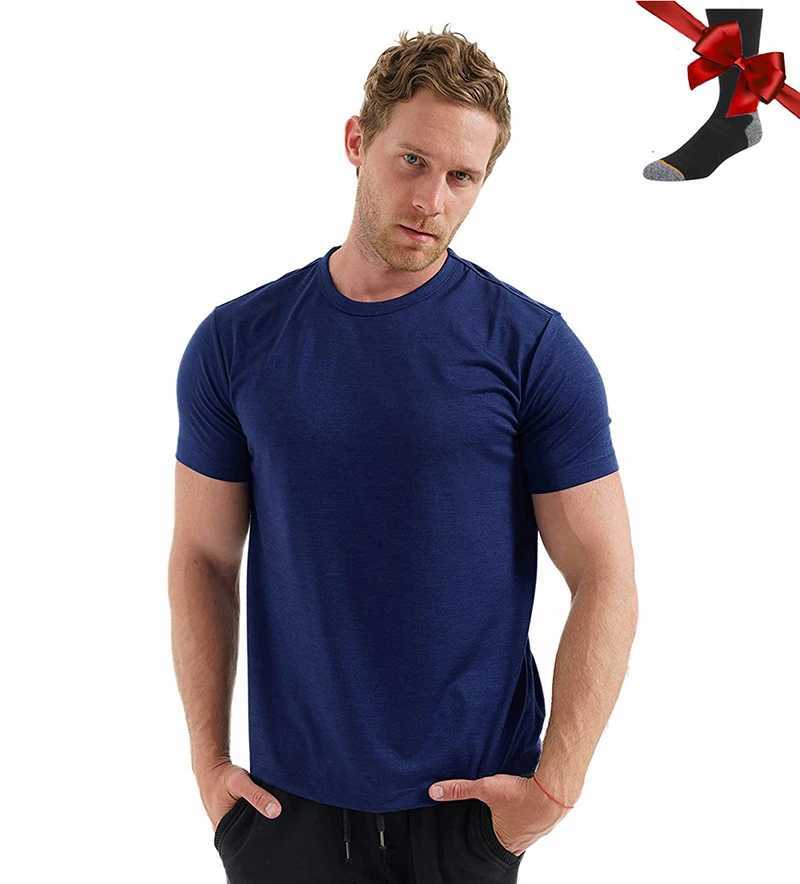 100% Merino Wool T Shirt Men Base Layer Merino Tshirt Men 180G Everyday Undershirt Wicking Breathable Anti-Odor + Hiking Socks T250306