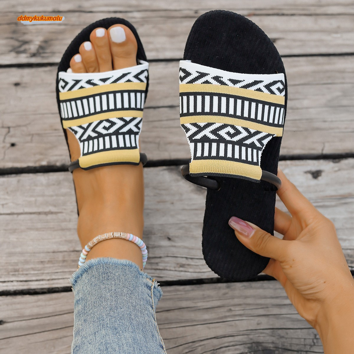 Large flat Bohemian style one-piece slippers for summer 2025, new beach women's shoes #ddmykukumalu
