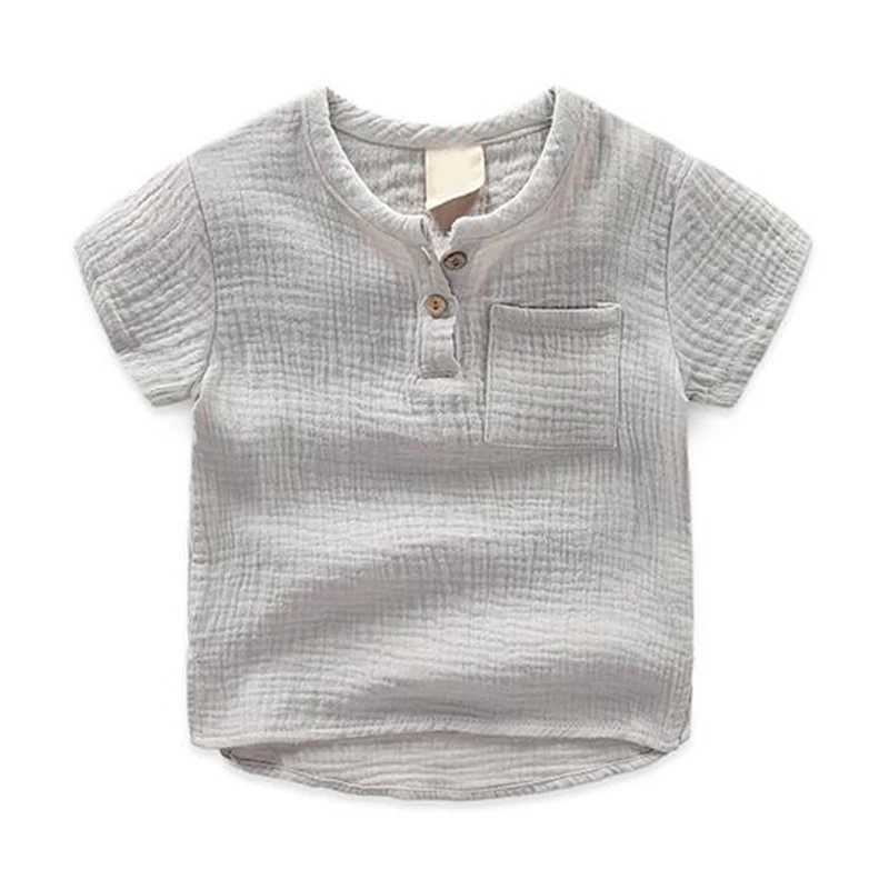 Simple Loose Children Boys Tops Summer Short Sleeve Kids Muslin Cotton T-Shirt White/khaki/grey/blue Baby Tee Toddler Clothes T250603