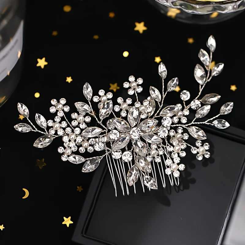 Wedding Crystal Flower Pearl Hair Cb Pin Band Rhinestone Hairpin band Tiara For Wen Bridal Hair Accessories Jewelry Gift X250306