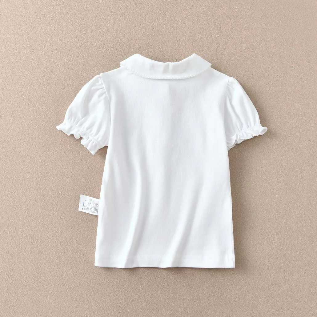 Girls Cotton Polo Shirt Children White Short-sleeved T-shirt Loose Breathable Size 90-170T250306