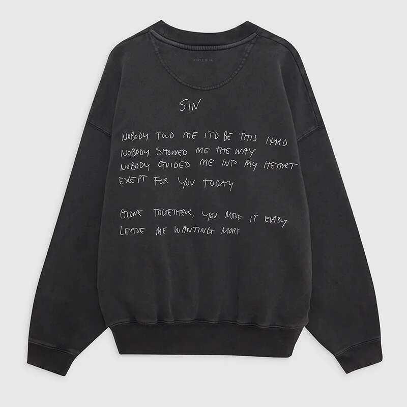 25 Spring New North American Niche AB Graffiti Letter Printing Washing Water Frying Color Old Black And Gray Women's Sweater