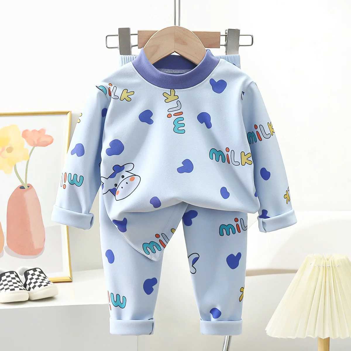 New Kids Autumn Warm Pajamas Boys Girls Cute Cartoon Bear Long Sleeve T-Shirt Top + Pants Baby Sleepwear Underwear Clothing Sets M250306