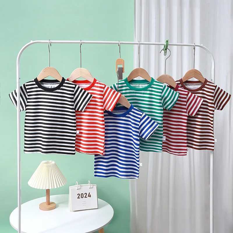 100% Cotton Fashion Baby T-shirt Summer Childrens Boys Short-sleeved Stripe T-shirt Kids Boy Girl Top T250603