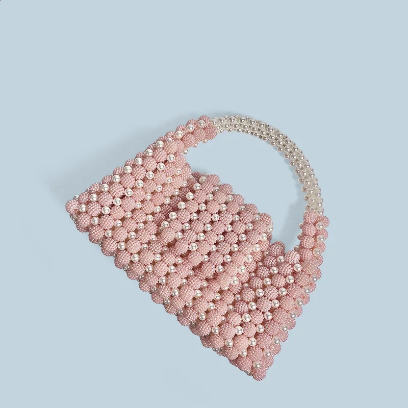 Fahsion Pink Acrylic Pearl Beaded Evening Bag for Youth Lady Womens Hand-beaded Handbag Wedding Party Clutches 250305