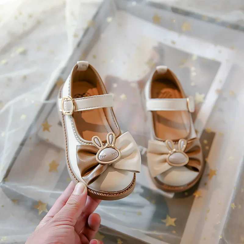Black Leather Shoes Simple Non-slip Soft Soled Kids Princess Flats Autumn Children Fashion Loafers Cute Cartoon BowT250306
