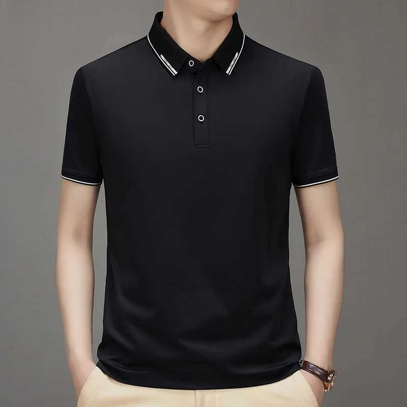 2025 Summer New Style Mens Middle-aged and Young Lapels with Mulberry Silk Fashion Casual Short-sleeved T-shirt POLO Shirt X250306