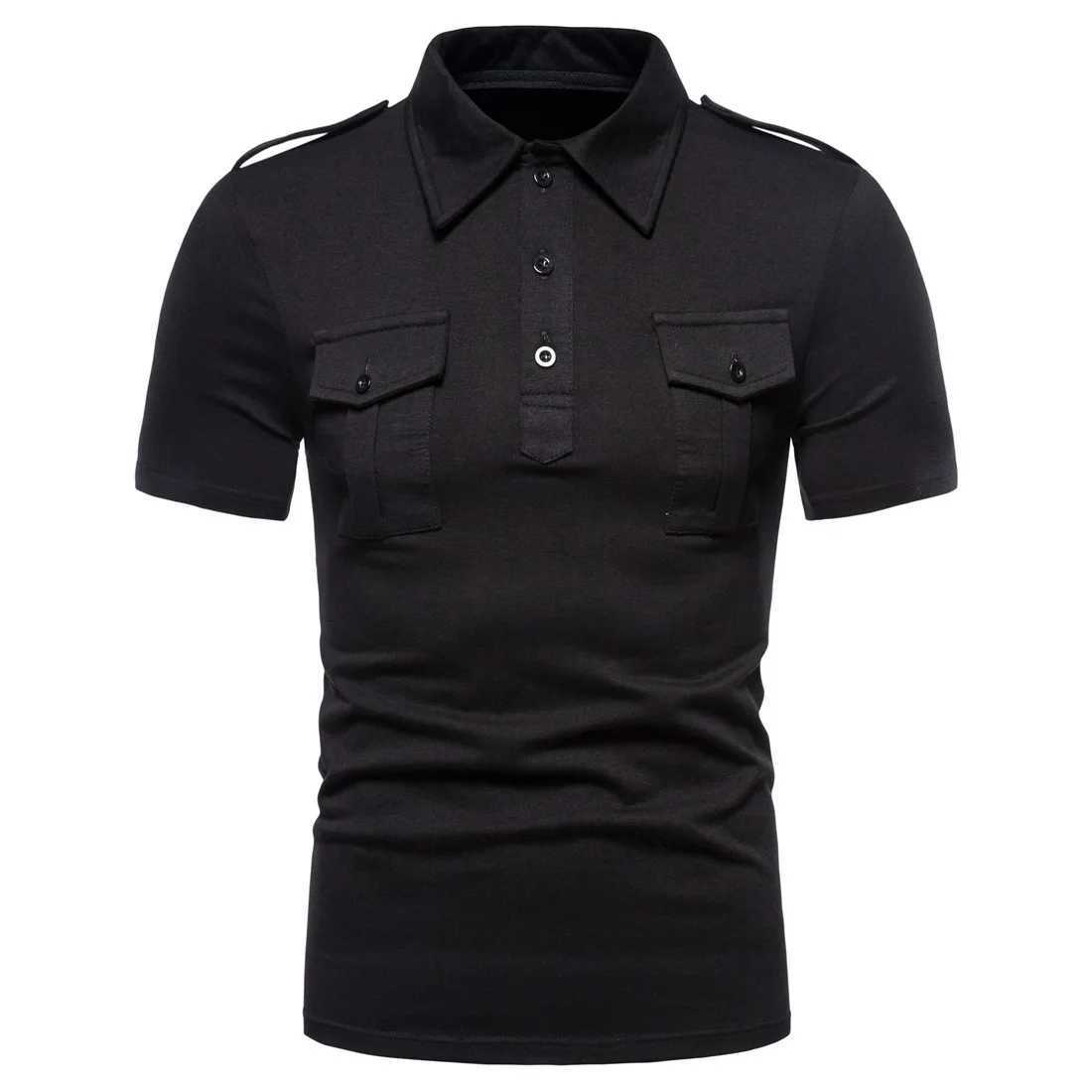 Polos For Men New Brand Casual Solid Color Double Pocket Polo Men Cargo Combat Training Polo Shirt For Men Summer Tops X250306