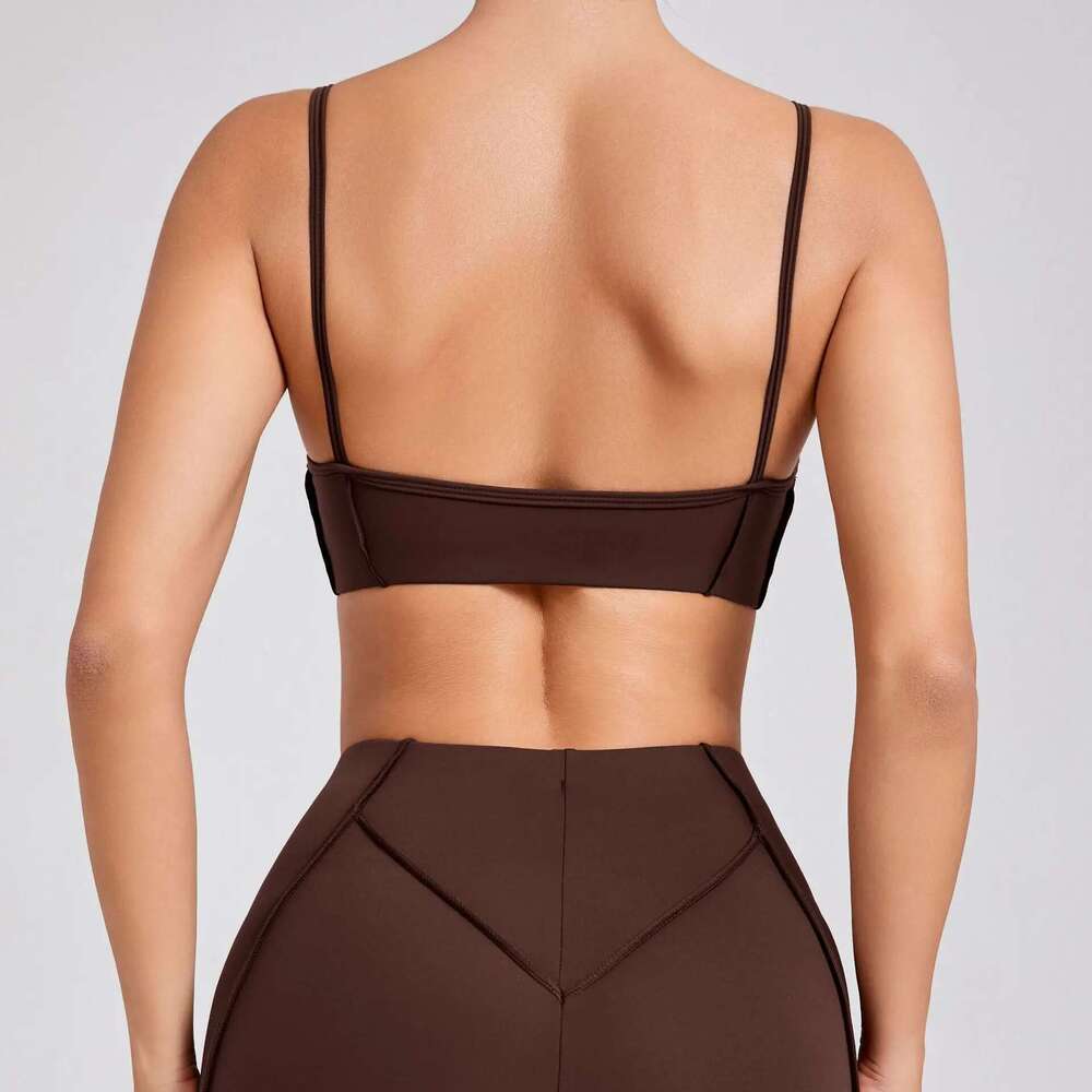 Women Nude Straps Yoga Bra Squat Proof Sports Workout Chest Pad Underwear Fiess Sexy Female Active Wear Top KLMY