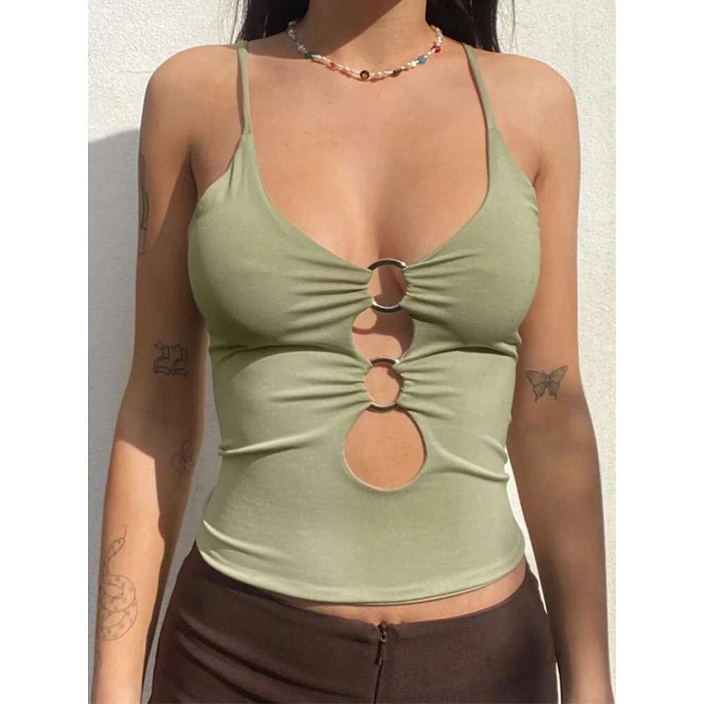 Straps Solid Crop Top Tshirt Summer Sexy Hollow Out Vest Women Streetwear Y2k Party Club Camis Female KLMY