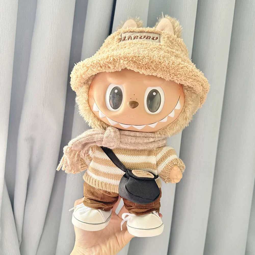 For 38cm Labubu Doll Clothes Fashion Clothes Curry White Striped Sweater Doll Clothes Hoodies Dolls Accessories Labubu OutfitT250307
