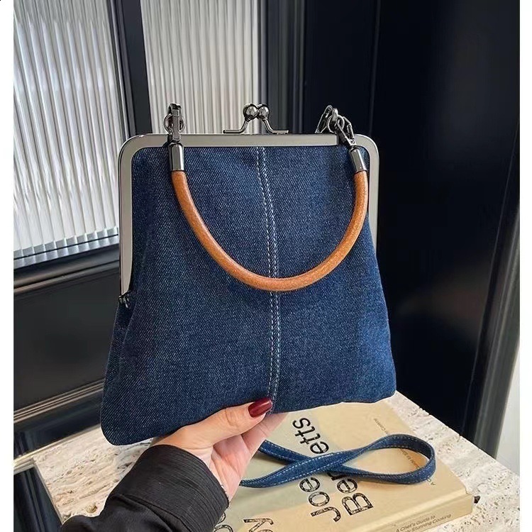 autumn new small handbag womens handbag handmade denim splicing hand-held crossbody bag shoulder bag small shoulder bag 240919