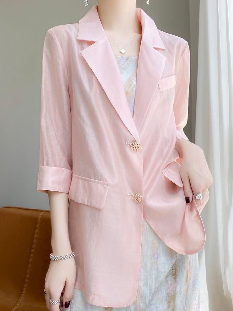 J35Elegant Summer Coverup for Ladies - Breathable UV Shielding Three-Quarter Sleeved Cardigan Jacket