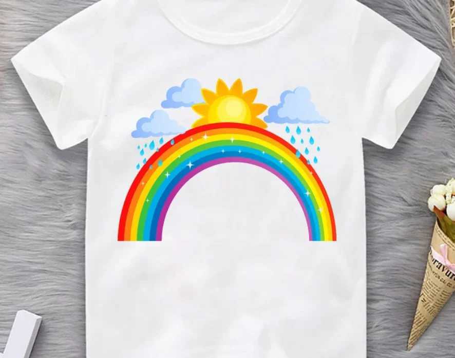 Funny Kids Tshirt Rainbow Clouds Print Child T- Shirts 2024 Summer Top Baby Girl T Shirt Children T- ShirtsTopsT250306