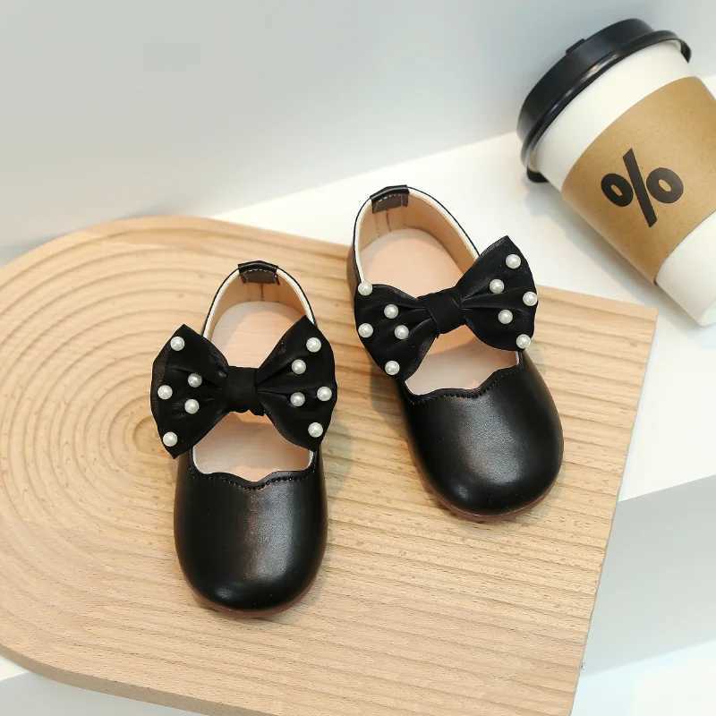 Children Mary Janes Beading Ribbon Black Beige Girls Princess Shoes Shallow Flexiable Elegant Fashion Kids Flat Shoe 21-30T250306