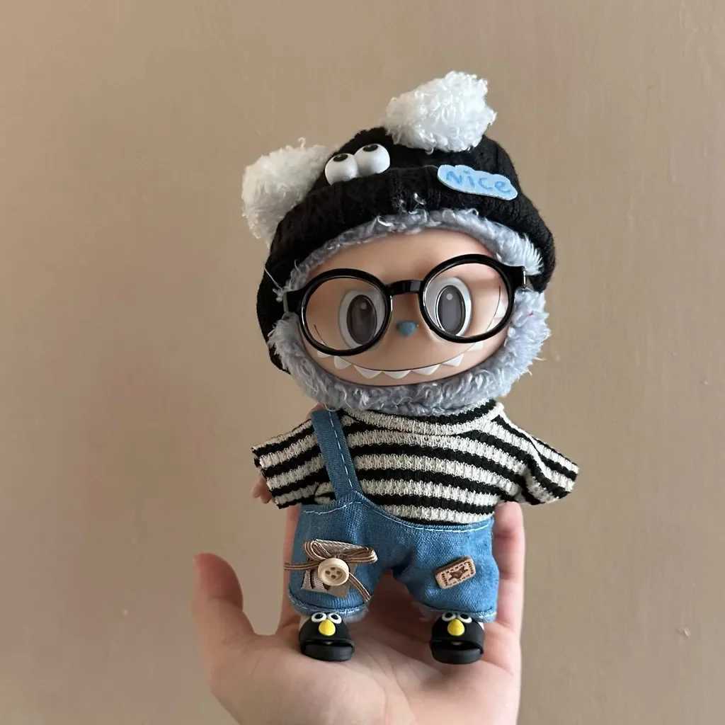 17cm Mini Plush DollS Clothes Outfit Accessories For Korea Kpop Exo Labubu Idol Striped clothes eyes shoes suit Clothing GiftT250306