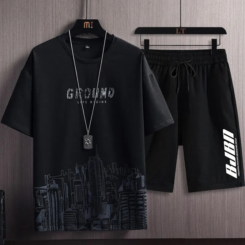 Summer T-Shirt for Men Sets Fashion Tracksuit Men Short Sleeve T Shirts sport Short Two-piece Suit Men Casual Joggers sweatpants 250306