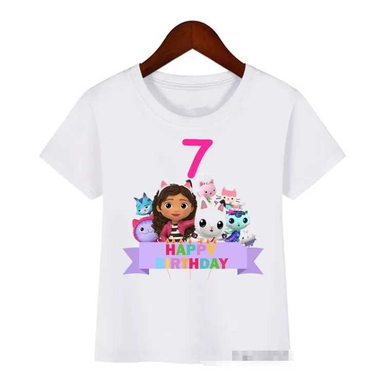 Summer Cute Gabbys Doll House Cartoon Tshirt For Kids Birthday Clothing 2-12 Year Baby Girls Tshirt TopsT250306