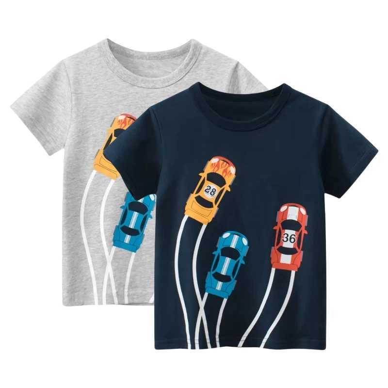2025 Summer New Boys Short Sleeved T-shirt Kids Clothes O-Neck Cartoon Car Cotton Base Shirts 2-10 Years Old Childrens ClothingT250306